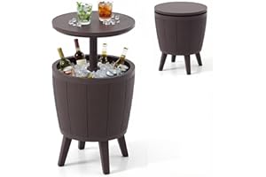 Giantex 3-in-1 Outdoor Cooler Bar Table, 10-Gallon Ice Bucket with Lift-Top Cocktail Table, All-Weather Patio Side Table with