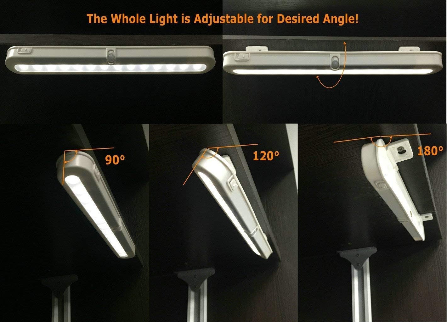 T01L LED Closet Light - BLS Super Bright 20 LED Under Cabinet Lighting Battery Powered/DC Input Wireless Motion Sensing Light, Auto On Off Switch, Motion Sensor & Light Sensor, Light Beam Adjustable - - 