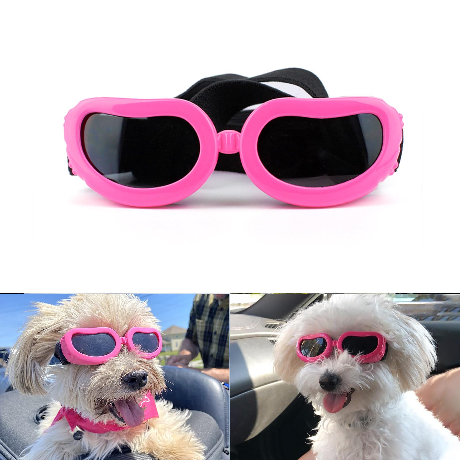 PETLESO Dog Sunglasses Dog Glasses Waterproof Anti-UV Sunglasses for Small Dogs/Cats - Pink