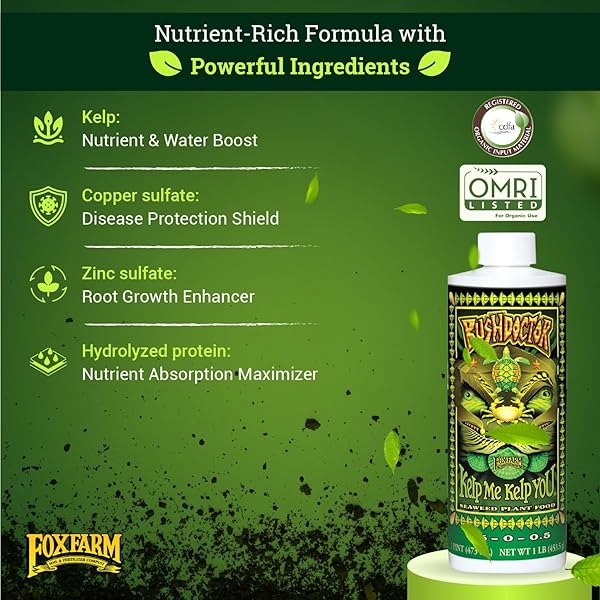 FOXFARM BUSHDOCTOR KELP ME KELP YOU FERTILIZER, LIQUID SEAWEED EXTRACT FOR PLANTS, VEGETABLES, & FLOWERS – PROMOTES ROOT GROWTH & SOIL HEALTH – PERFECT FOR HYDROPONICS & SOIL, NPK 0.5-0-0.5 (PINT)