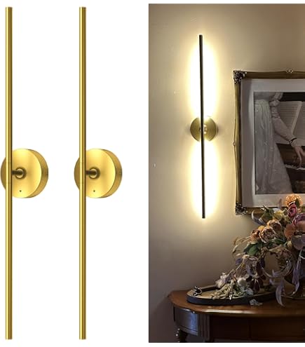 Wireless Wall Sconce Battery Operated – Rechargeable 10000mAh, Touch & Remote Control, 360° Rotating, Magnetic Mount – Black/Gold, 31.7-Inch For Bedroom, Hallway