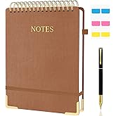 Aesthetic Top Spiral Notebook, A4 Large Linen Hardcover Top Bound Steno Pads, 240 Pages 100gsm Thick Lined Paper Left Handed Notebook Journal for Work, School, Church Writing - Brown, 8.5" x 11"