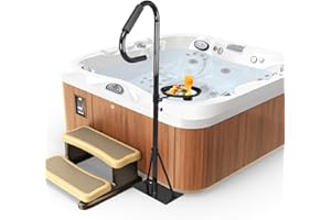 BOLDWORKS Hot Tub Handrail with Cup Holder Tray 56" Height 360 Rotatable Rust Proof Aluminum Hot Tub Railing with Slide Under Mount Base for Spa Hot Tub 600 LBS Capacity Hand Rail