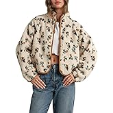 Joiemont Womens Floral Print Fluffy Fleece Jacket Snap Button Winter Teddy Fleece Jacket Casual Faux Fur Outwear