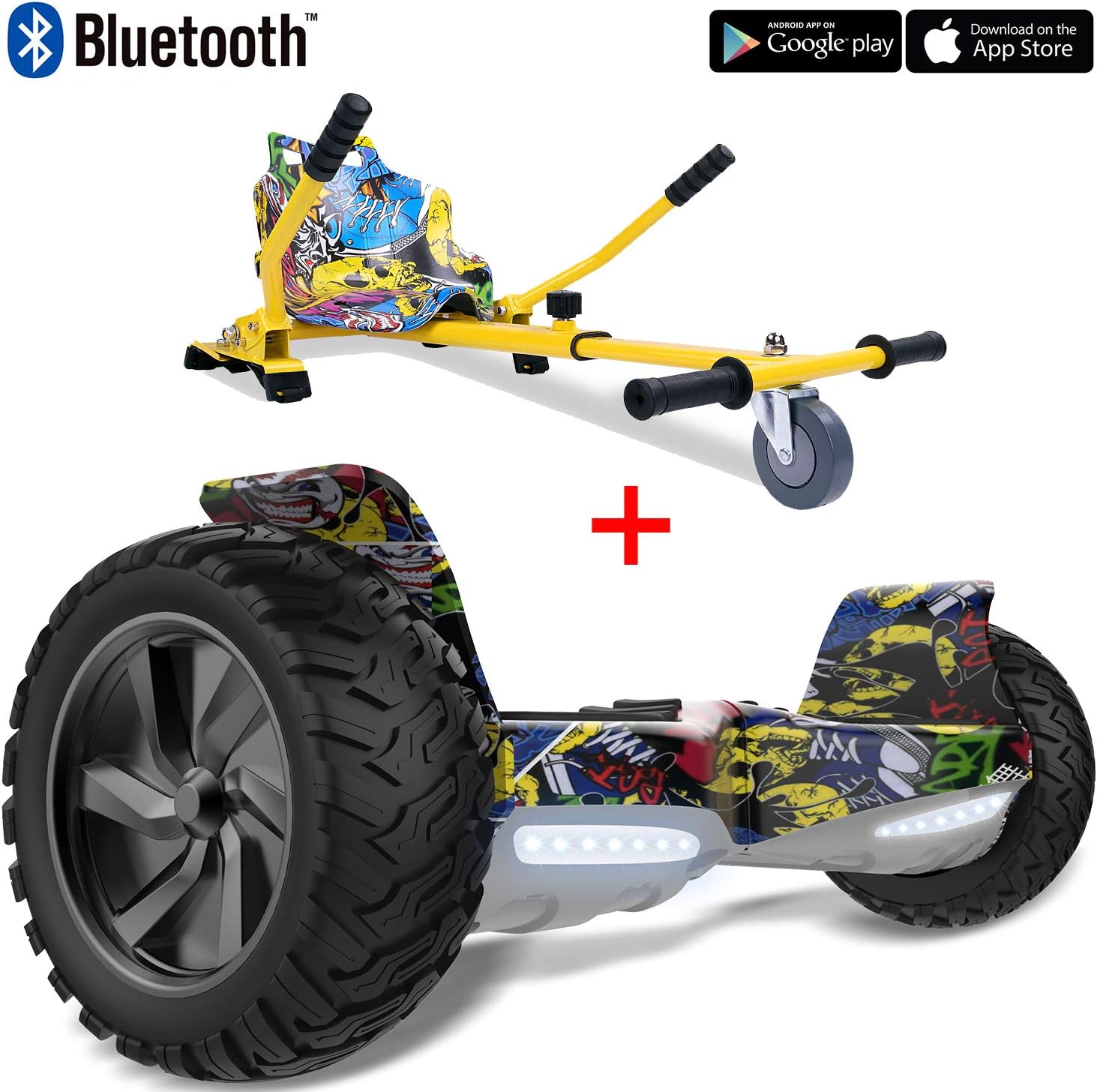 2WD Self Balance Scooter 8.5 All Terrain Hummer Balance Board with APP Function Off-road 8.5 inch board Bluetooth Speaker and Match with Hoverkart