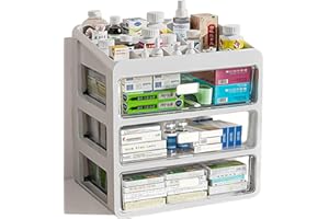 KEJIH Drawer-Type Plastic Storage Box Organizer/Medicine Box-Multifunctional Storage Container,Family Medicine Box Organizer,Organize Medications,Cosmetics,Office Items,Etc, Easy Access(Tiny/Skinnier Size)