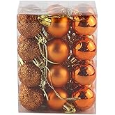Bestjybt 24pcs 1.18" Small Christmas Ball Ornaments Shatterproof Christmas Decorations Tree Balls for Holiday Wedding Party Decoration, Tree Ornaments Hooks Included (Orange, 3cm/1.18")