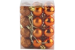 Bestjybt 24pcs 1.18" Small Christmas Ball Ornaments Shatterproof Christmas Decorations Tree Balls for Holiday Wedding Party Decoration, Tree Ornaments Hooks Included (Orange, 3cm/1.18")