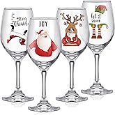 Sliner 4 Pcs Christmas Wine Glasses 16.8 oz Santa Deer Drinking Goblets Cups with Stem Funny Stemmed Drinkware Gifts for Wine Lover Xmas Holiday Party Supplies(Elegant Style)