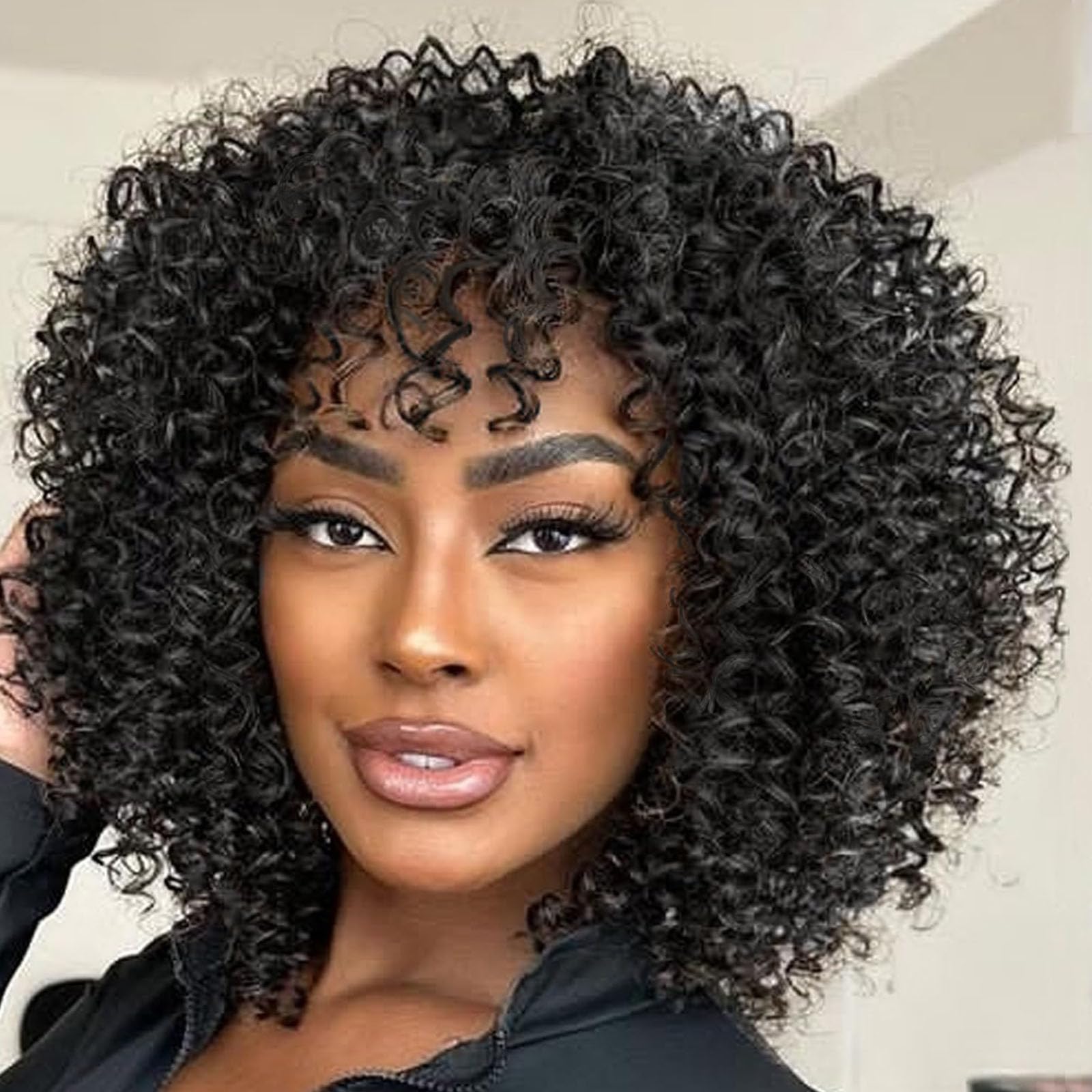 Samtress 8 Inch Pre Looped Micro Curly Crochet Hair 8 Packs Micro Twist Kinky Curly Crochet Hair Synthetic Black Wavy Mini Twist Braiding Hair for Women (#1B)
