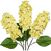 Arborus Artificial Hydrangea Flowers Real Touch – 3PCS 24.8" Faux Cone Hydrangea Stems for Tall Vases, Home Décor, Wedding Centerpieces, Floral Arrangements – Butter Yellow