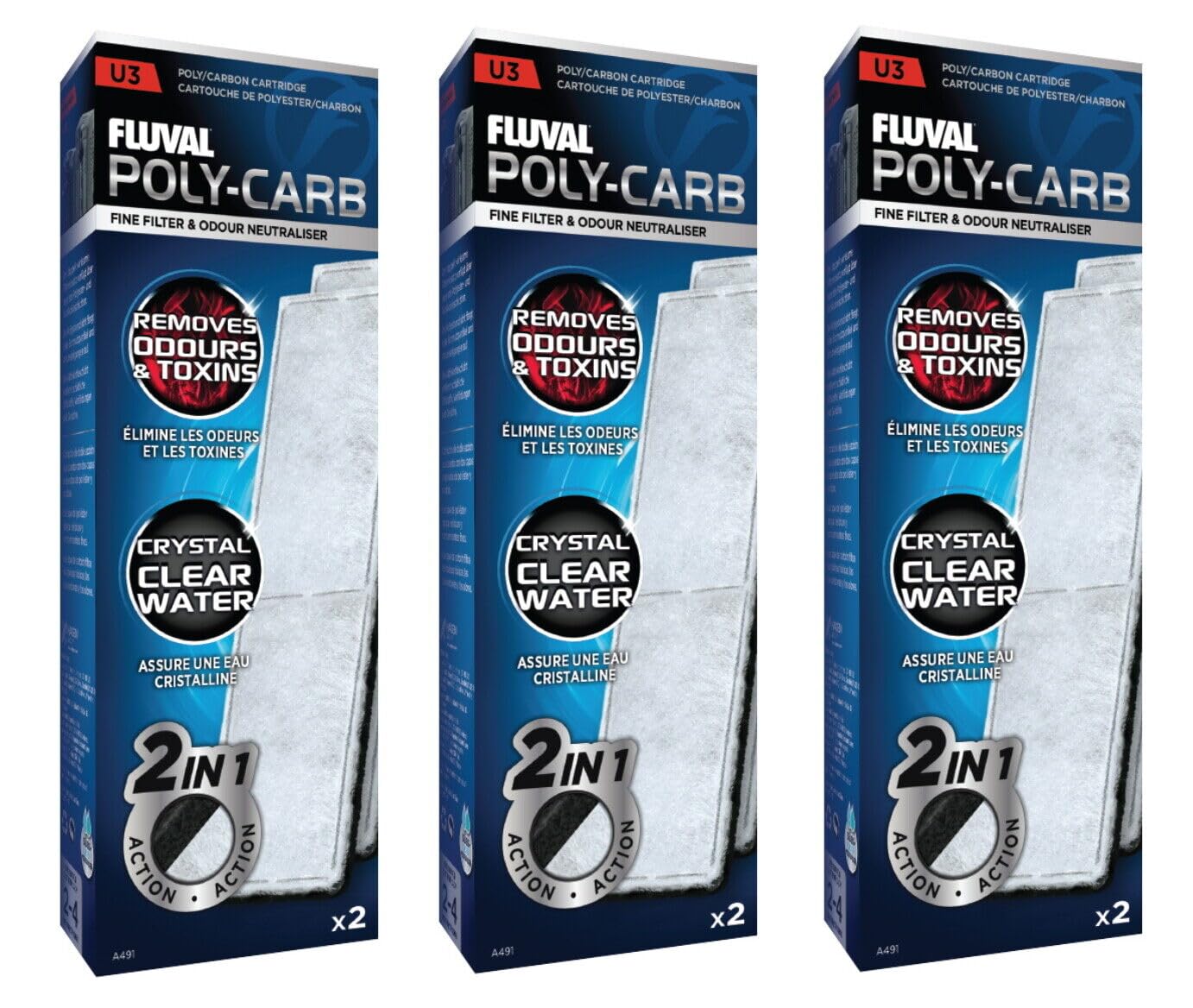 Fluval A491 Poly/Carbon Cartridge for Filter U3, 3 x 2 Pieces