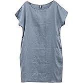Amazhiyu Women's 100% Linen Summer Casual Crew Neck Midi Dresses with Pockets