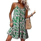 Dokotoo Summer Dresses for Women 2026 Spaghetti Strap Sexy Deep V Neck Smocked Ruffle Flowy Boho Dresses
