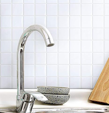 Amazon Co Jp Vancore モザイクタイルシール キッチン 4枚 耐熱 3d タイルシール 防水 剥がせる 洗面所 タイルシート リメイクシート 大きめ ホワイト ホーム キッチン