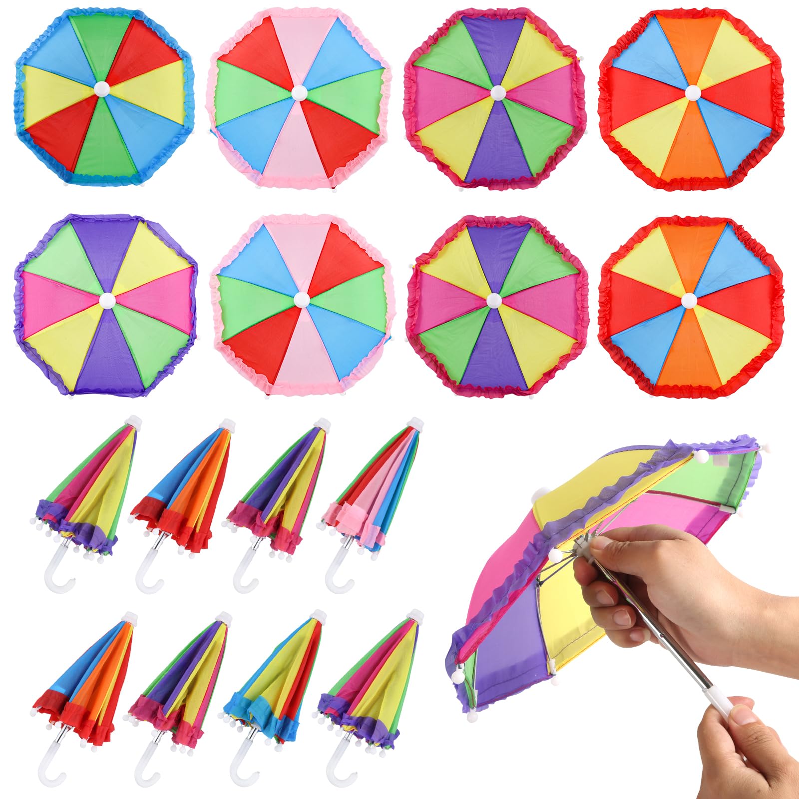 XIHIRCD 8pcs Miniature Umbrellas, 11.8 Inch Adjustable Mini Lace Colorful Decorations for Boys Girl Dolls Decorations & Home Accessories & Games Photography Props Supplies (Rainbow Colors)