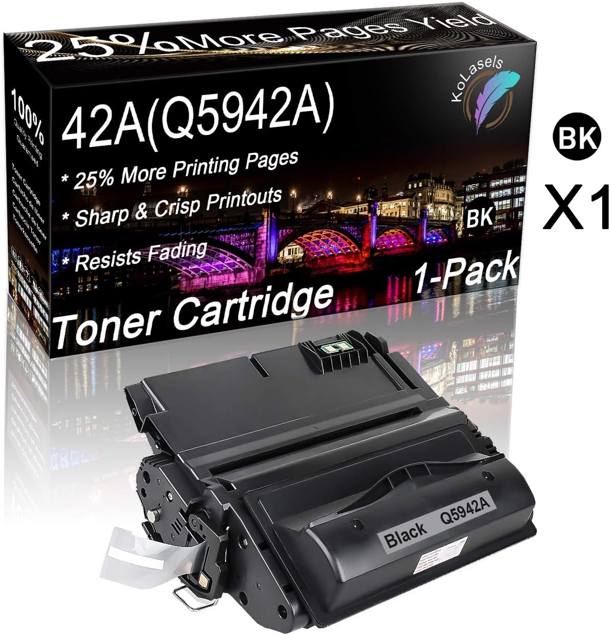 Kolasels Compatible Toner Cartridge (Black, 1-Pack) Replacement for HP 42A Q5942A Toner to use with Laserjet 4200/4240/ 4250/ 4250TN/ 4250N/ 4250DTN/ 4350/ 4345MFP/ 4350N /4350DTN Printer