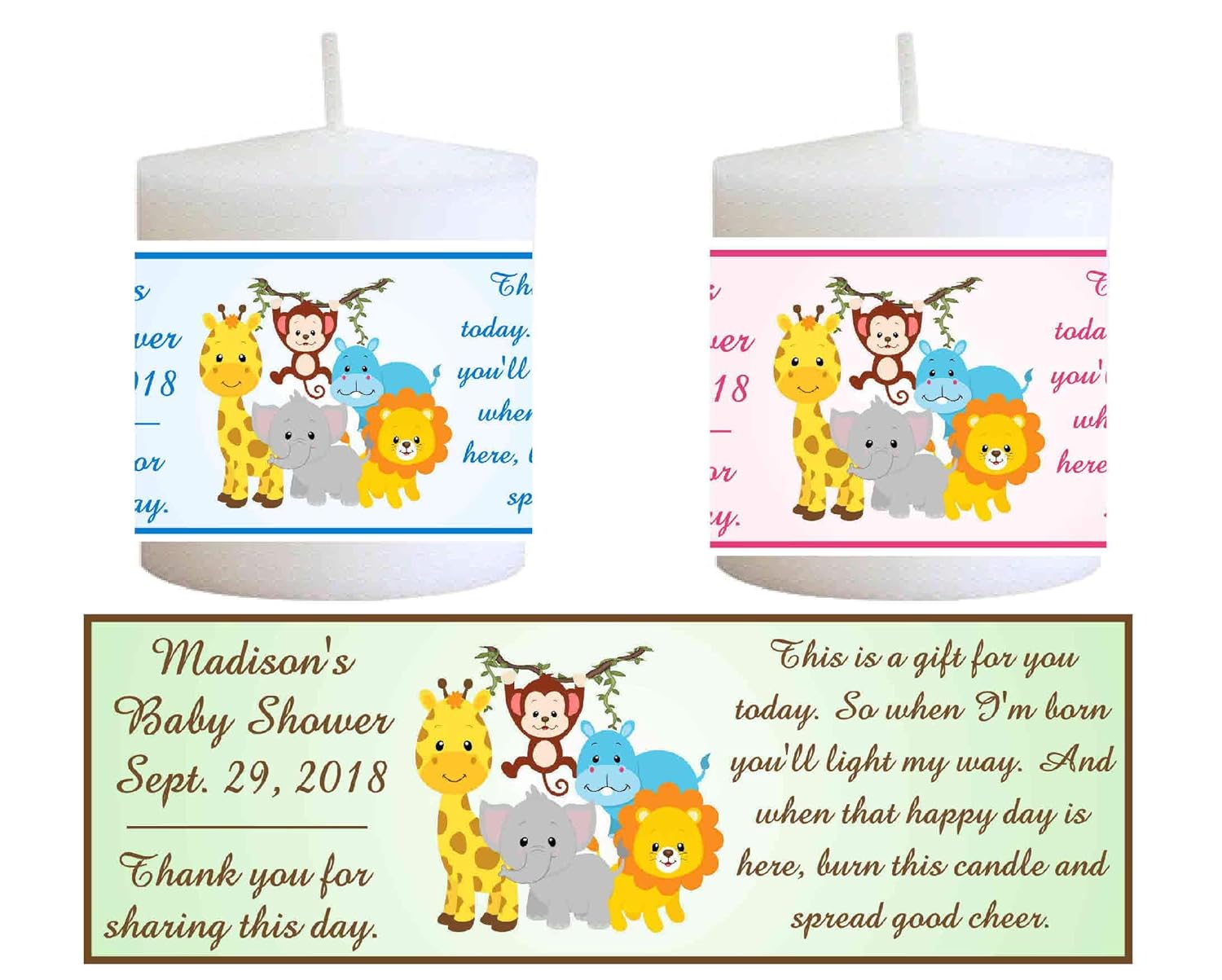 28 JUNGLE SAFARI BABY SHOWER FAVORS PERSONALIZED VOTIVE