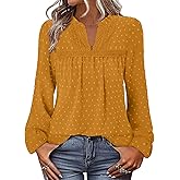 BETTE BOUTIK Womens Boho Fall Fashion Tops Long Sleeve Casual Shirts Flowy Swiss Dot Blouses