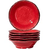 LEHAHA Melamine Cereal Bowls Sets, Set of 6 7” Farmhouse Melamine Small Bowls for Salad, Pasta, Snack, Dessert, Soup, Dipping or Ice Cream, Dishwasher Safe, Red