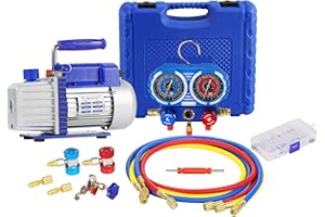 4CFM 1/3HP Single Stage Vacuum Pump and 3-Way Manifold Gauge Set for R410A, R134A, R404A, R22 Refrigerants with Anti-collisiv
