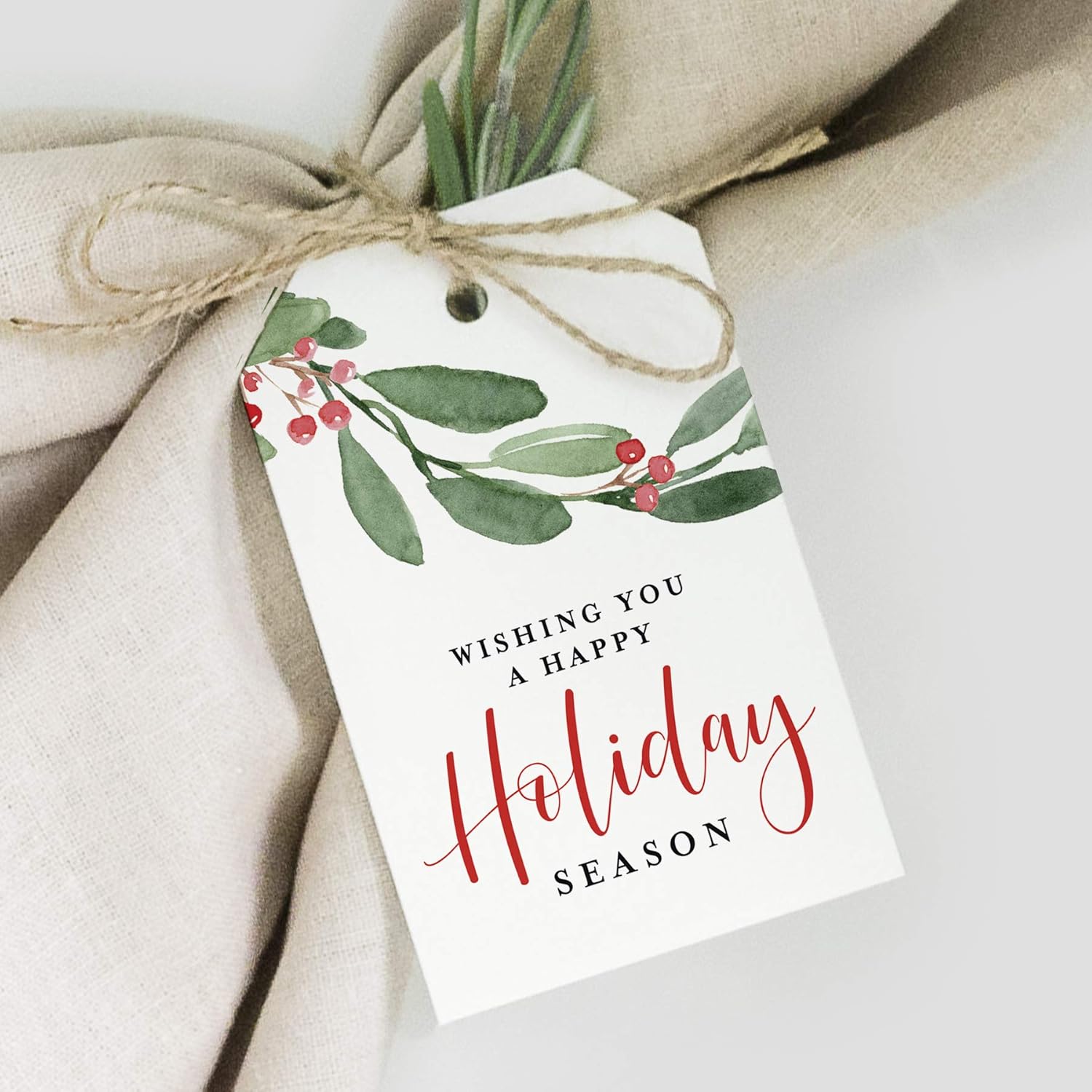 Bliss Collections Holiday Season Gift and Favor Tags, Pack of 50 Holly Greenery Cards for 'Tis The Season Events, Parties and Celebrations - Great for Seasonal Favors : Office Products