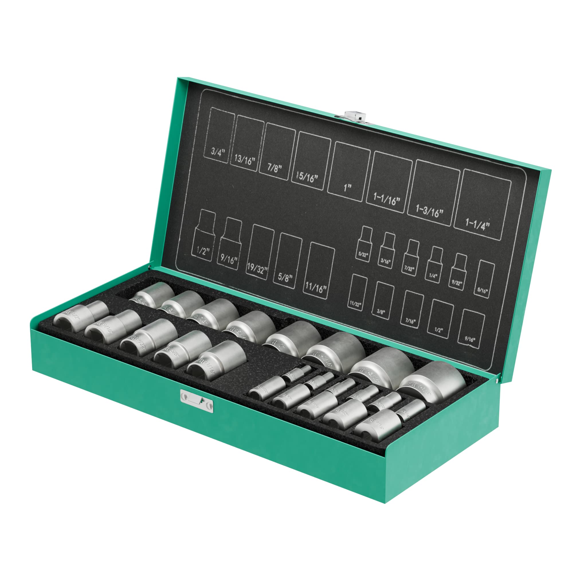 Socket Set inch 1/4 & 1/2 inch 24 pcs by WIESEMANN 1893 I Sockets in Sizes 5/32"-9/16 inch I from the Encore Series I with Practical Tool Box I 81512