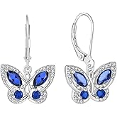 Starchenie Butterfly Earrings for Women 925 Sterling Silver Leverback Earrings Birthstone Butterfly Jewelry Gifts