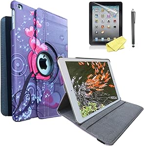iPad Case Cover Rotating Stand with Wake Up/Sleep Function for Apple ipad 2nd 3rd 4th Generation Model A1395 A1396 A1397 A1416 A1430 A1403 A1458 A1460 or A1459 (Heart Flower Design)