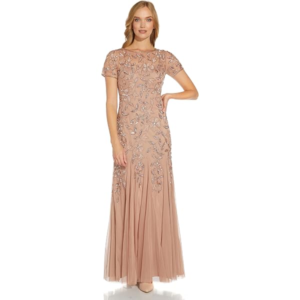Amazon.com: Adrianna Papell Women's Foil Leaf Draped Gown | Long Metallic  Dress with Short Butterfly Sleeves & Front Leg Slit,Green Pine/Gold,4 :  Clothing, Shoes & Jewelry