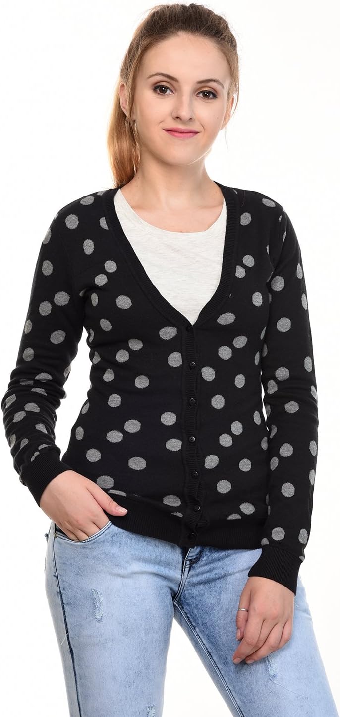 MansiCollections Black Grey Polka dot Cardigan for Women