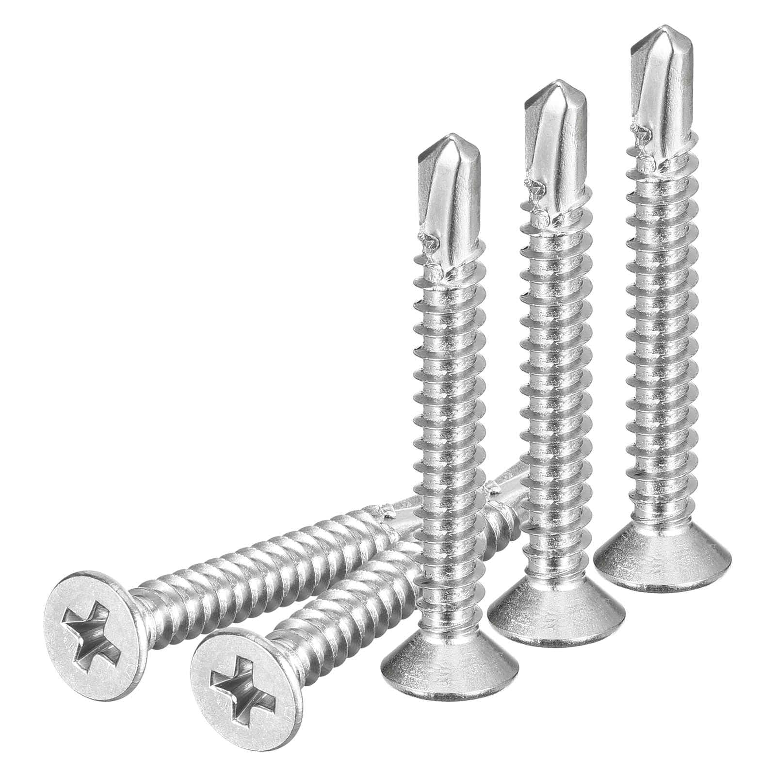 DTGN 100Pcs ST4.8x38mm Self Drilling Screws, 410 Stainless Steel Flat Head Phillips Sheet Metal Screw - Good for Wood to Metal, Furniture - Silver — image 1