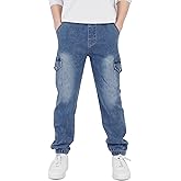 CAMLAKEE Boys Cargo Pants Stretch Elastic Waist School Kids Twill Joggers