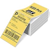 Phomemo 4x6 Thermal Label Printer Paper - 500 PCS Yellow 4"x6" Fan-Fold Shipping Supplies Labels - Water/Oilproof Label Stickers - Permanent Adhesive Thermal 4x6 Labels for Small Business