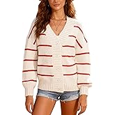 QIBABU Womens Striped Cardigan Sweaters Oversized V Neck Open Front Button Down Knit Outwear