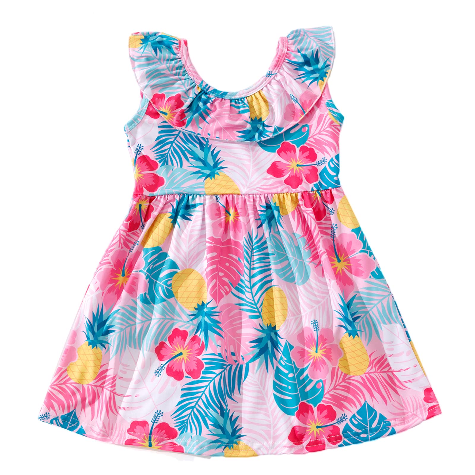 Photo 1 of Hibiscus Pineapple Tropical Palm Leaf Ruffle Dress Toddler Kids Baby Girl Summer Hawaii 2-3T