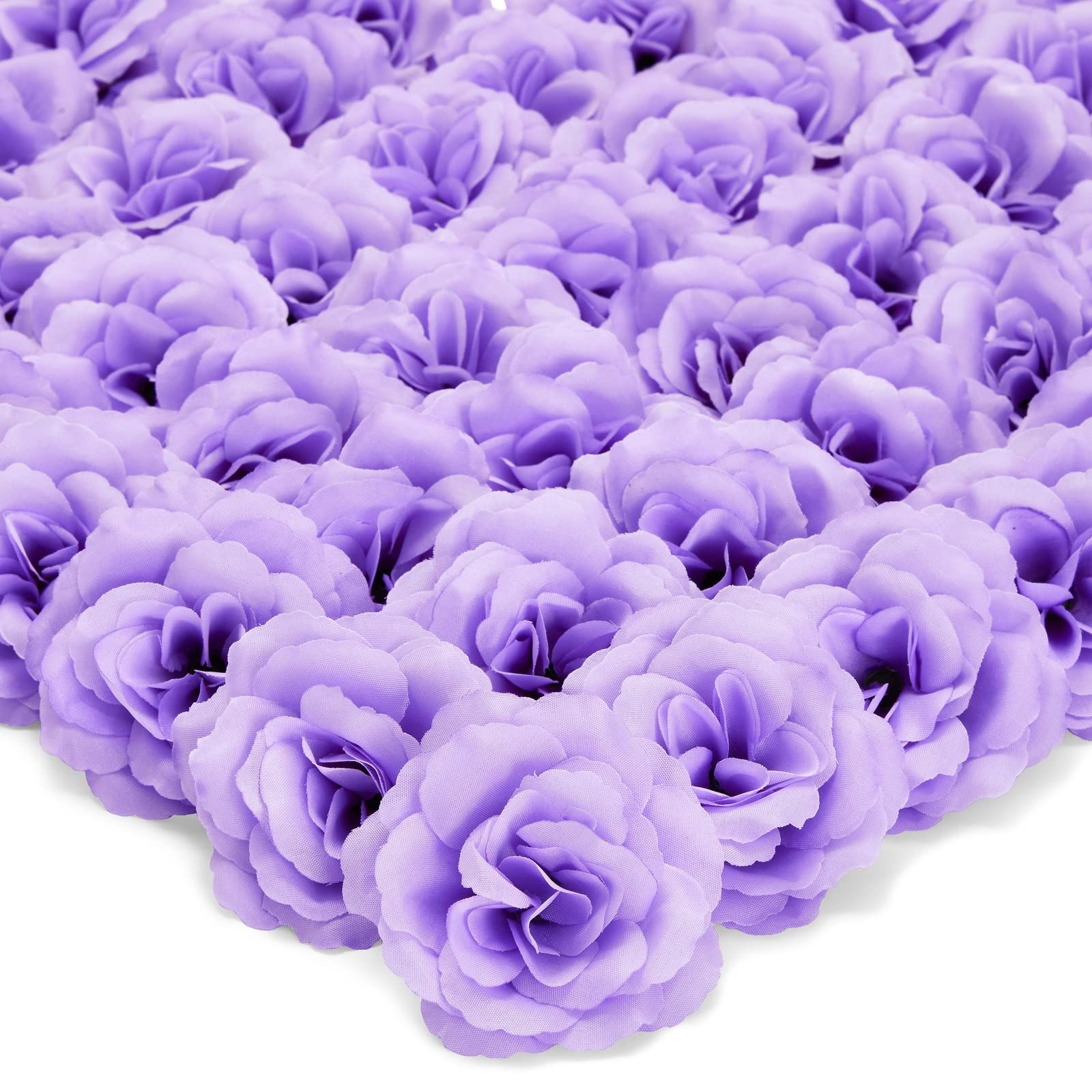Photo 1 of 50 Pack Light Purple Roses Artificial Flowers Bulk, 3 Inch Stemless Fake Silk Roses for Decorations, Wedding, Faux Bouquets