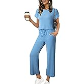 SHEWIN Women Casual Two Piece Sets Ribbed Knit Outfits Airport Pant Clothes 2026