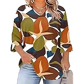 TFSDOD Plus Size Tops for Women V Neck 3/4 Sleeve Pleated Blouses Dressy Casual Fashion Tunic Top (1X-5X)