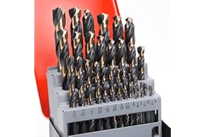 AIMLENTOOL 29Pcs Drill Bit Set, 135° Tip HSS with Black and Gold Finish, Twist Jobber Length Drill Bit Kit for Hardened Metal, Cast Iron, Stainless Steel, Plastic and Wood with Storage Case 1/16"-1/2"