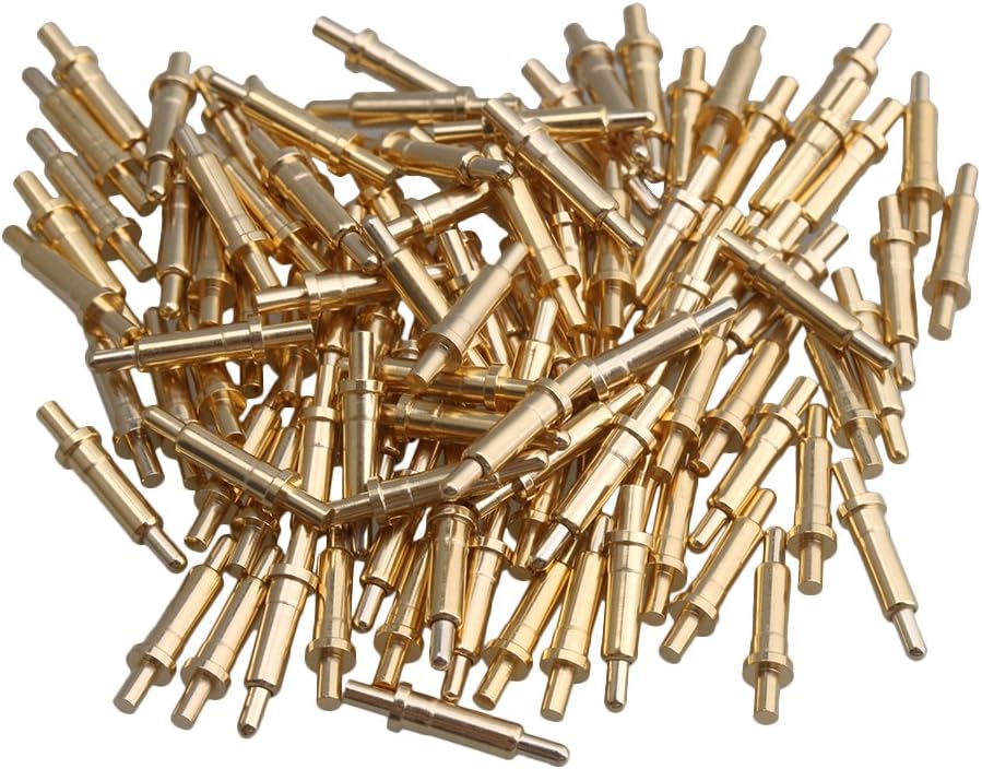 Mxfans Gold-plated 9mm Long 2.0mm Pin Head Copper Thimble Probes Spring Pin Pack of 100, Small