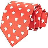 PenSee Mens Wedding Tie Red Heart Necktie Holiday Ties For Men