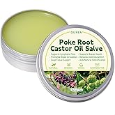 Poke Root Castor Oil Salve, Organic Lymphatic Support Massage Balm, Deep Tissue Ointment for Cyst, Boils, Breast, Fibroids, Swollen Lymph Nodes & Joint, Natural, Vegan - 2 Oz