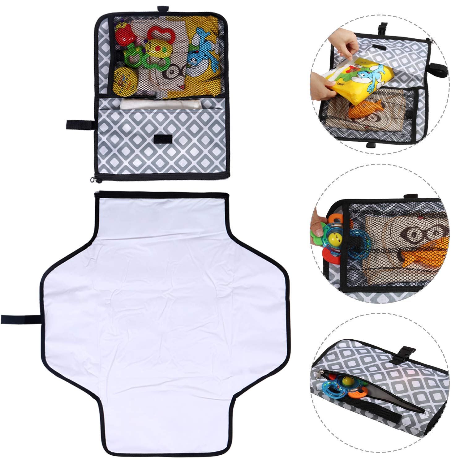 Portable Changing Pad, Diaper Clutch Kit, Travel Foldable Station Mat for Baby Diapering, Waterproof Lightweight Cushion for Toddlers, Infants or Newborns