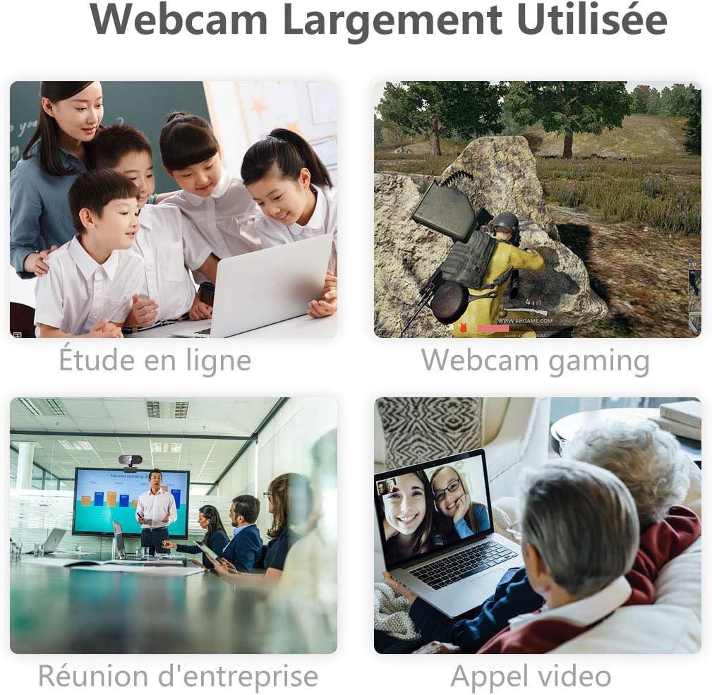 Guijiyi Webcam 1080P Full HD USB - Caméra Avec Micro Réduction Bruit, Rotative 360° Pour Appels Vidéo, Streaming Et Jeux - Noir