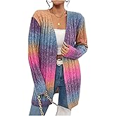BEAUDRM Women's Ombre Print Cable Knit Cardigan Sweater Long Sleeve Open Front Loose Outwear Fall Outfits