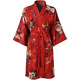 Ledamon Women's Kimono Short Robe for Women - Pocket Floral Bathrobe Nightgown