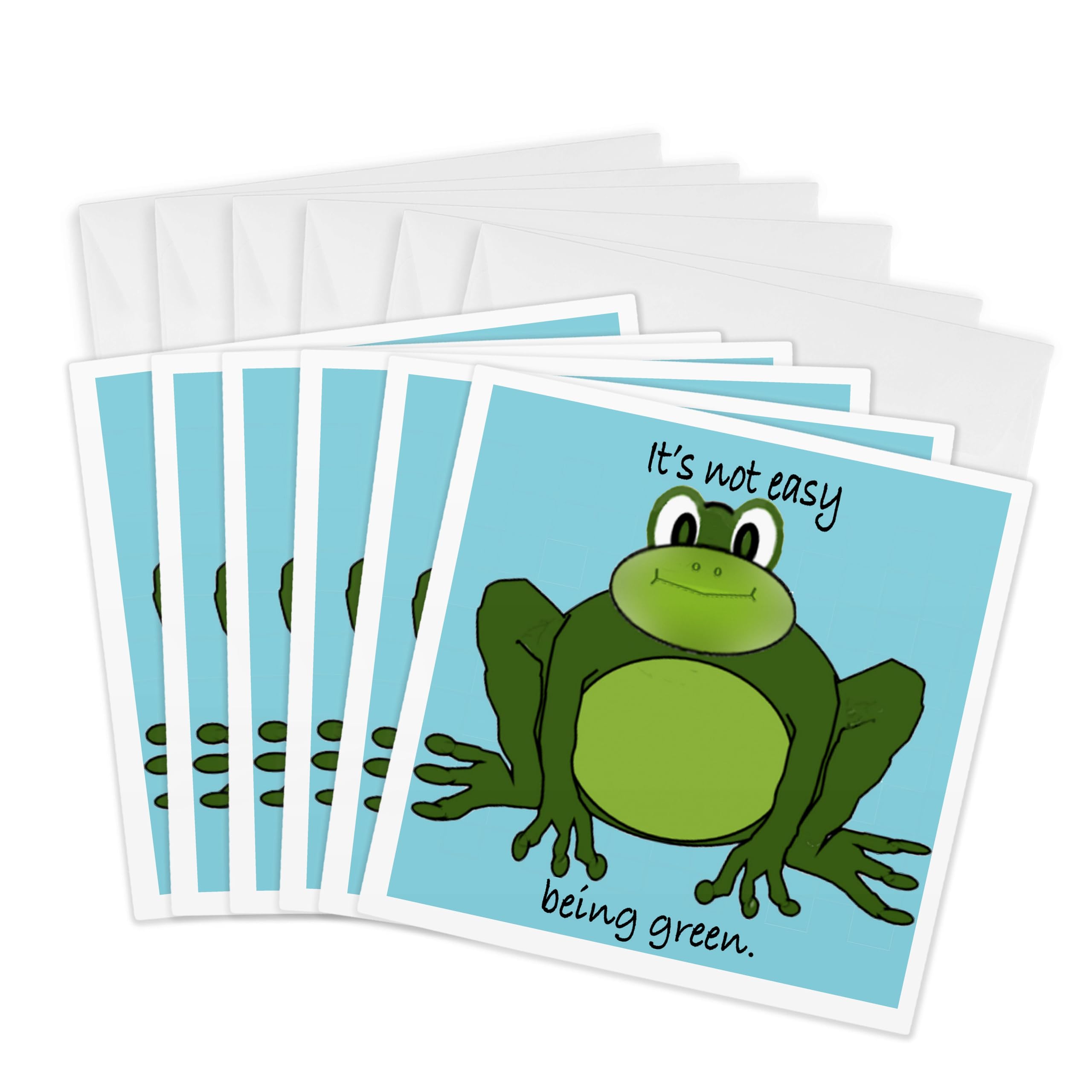 3Drose Cartoon Green Frog Environmentalist and It is Not Easy Being Green. - Greeting Cards, 6 by 6-inches, Set of 6 (gc_40069_1)