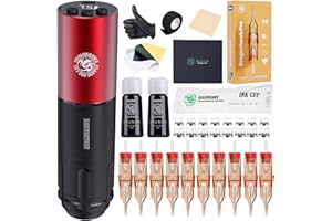 Dragonhawk Beginner Tattoo Kit, Wireless Complete Pro Tattoo Gun Pen Machine Kit, Cartridges Tattoo Machine Needles (Red)