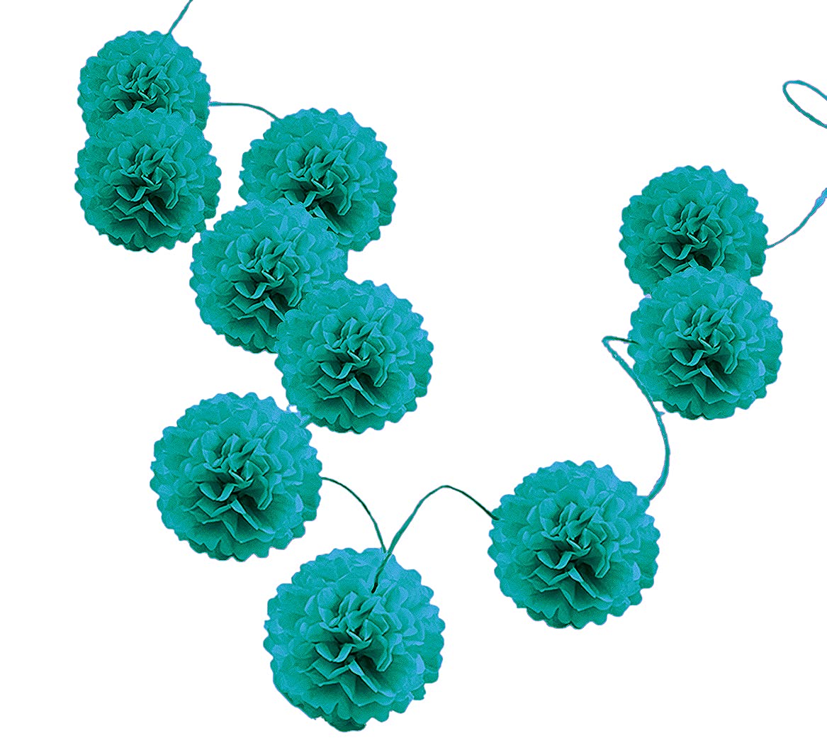 Pack of 10 Tissue Paper Flower Ball Pom pom Party Decoration Indoor Outdoor 6" 8" 10" 12" 14" (Malachite Green, 6")
